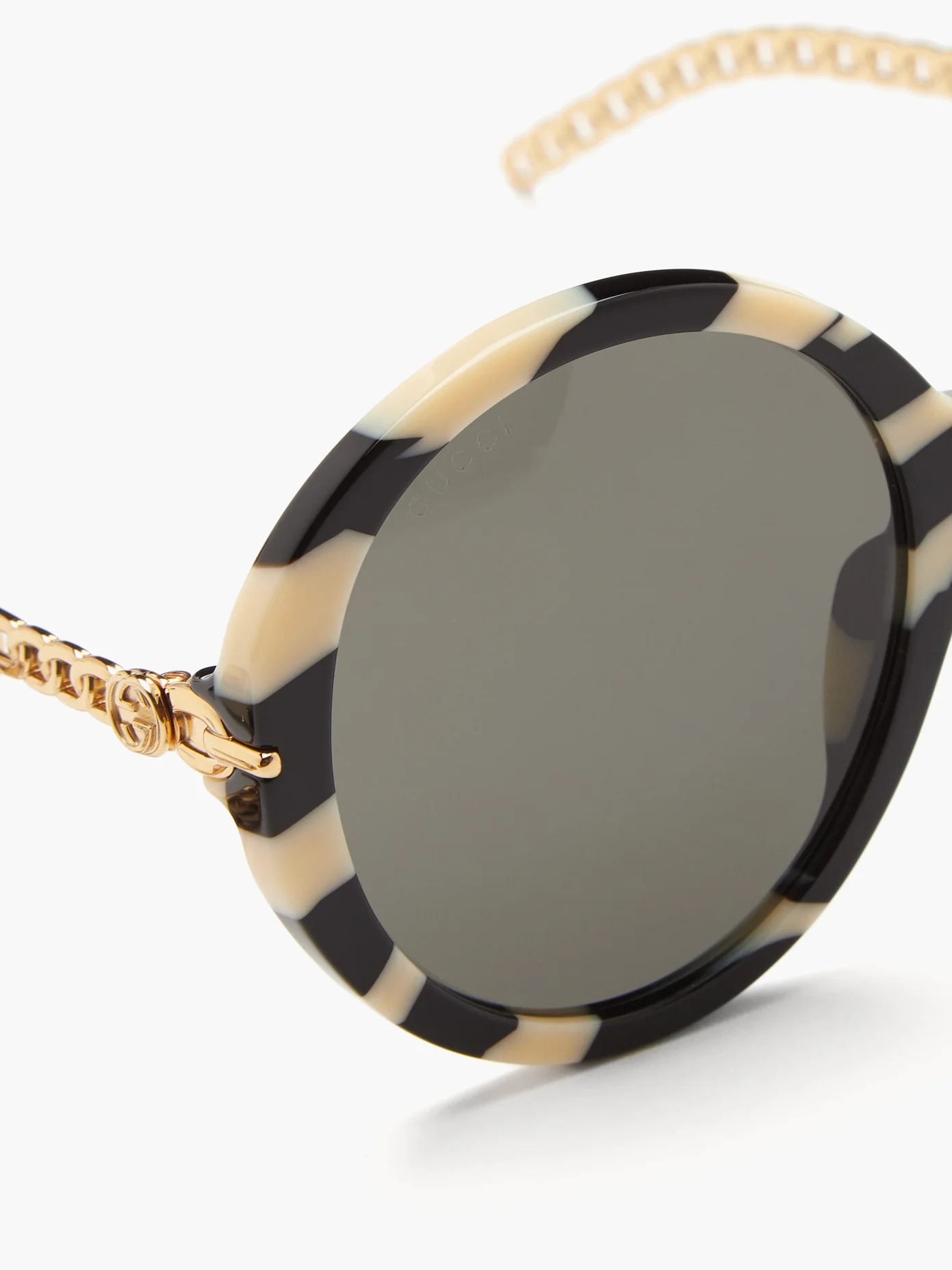 Round chain-embellished zebra-acetate sunglasses - 4