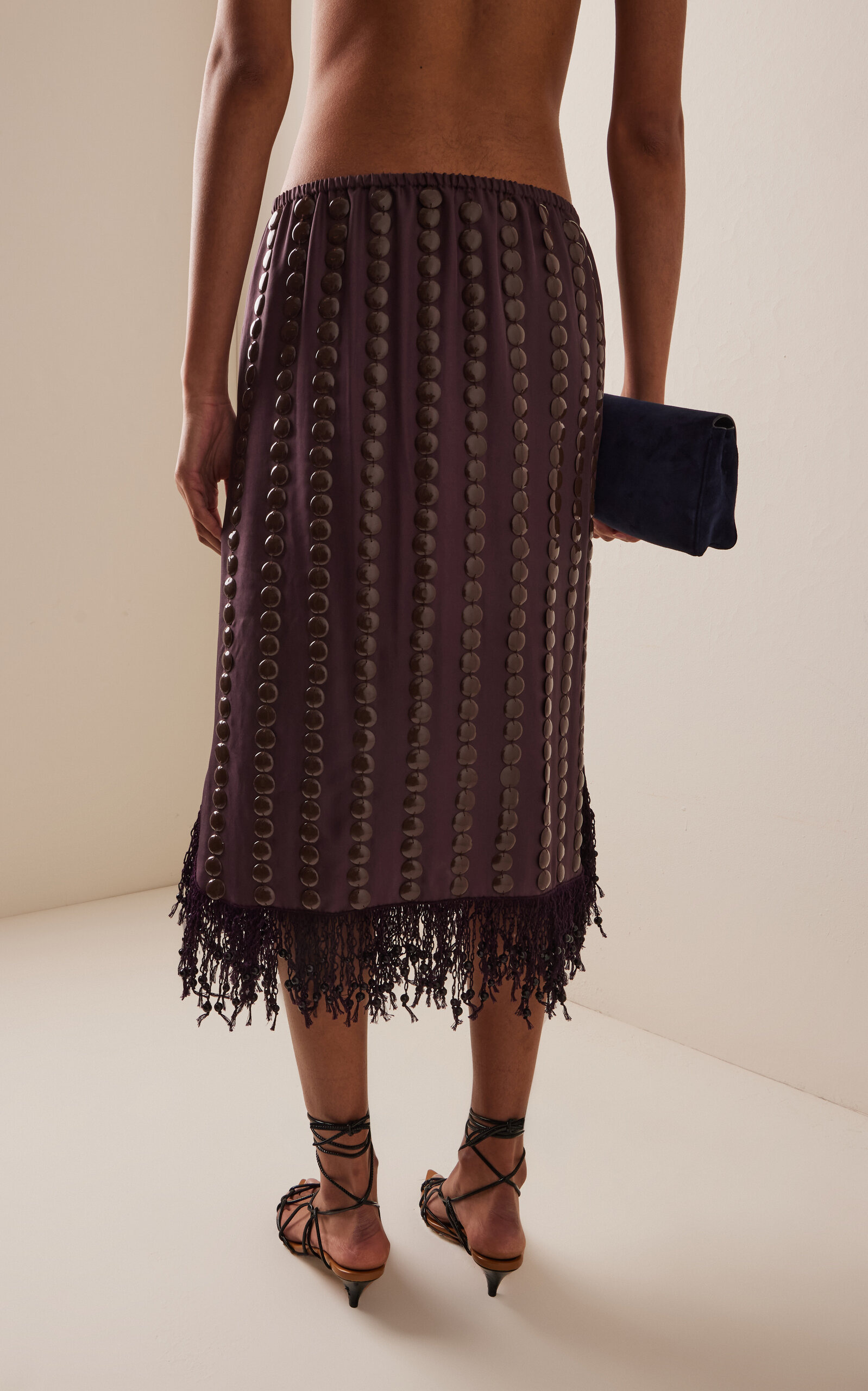 Coverley Embellished Silk Twill Midi Skirt berry - 4