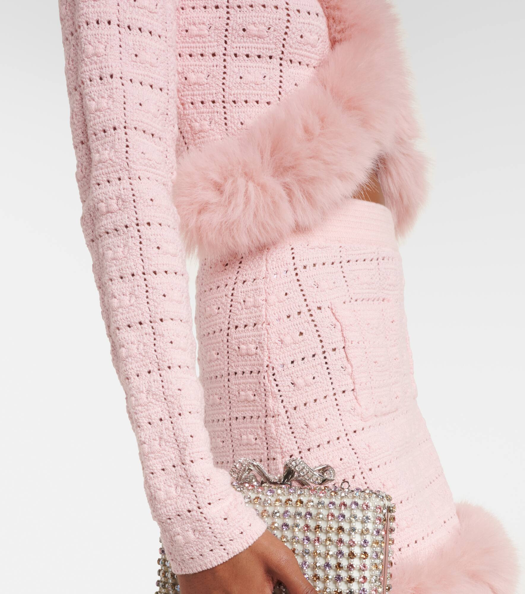 Faux fur-trimmed open-knit cardigan - 5