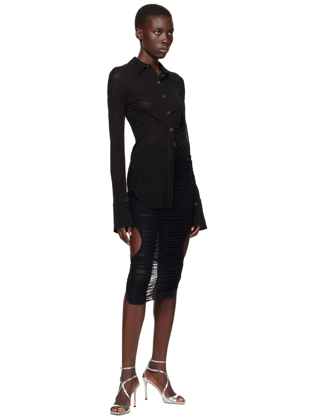 Black Ruched Midi Skirt - 4