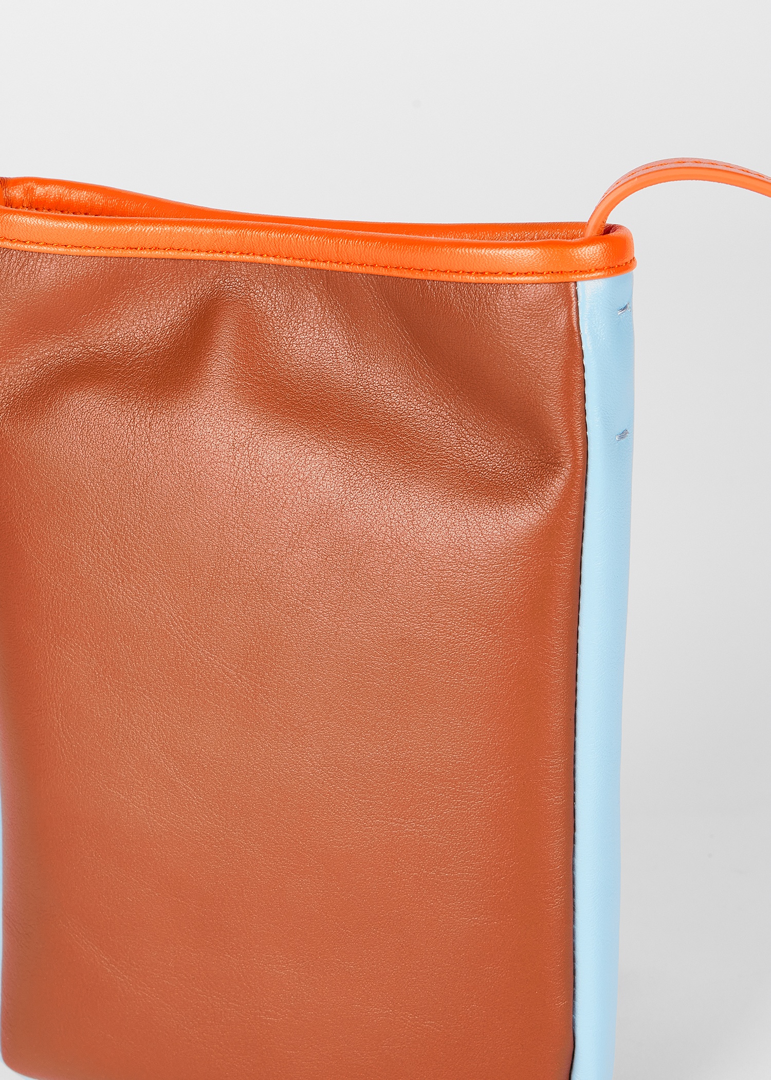 Tan Colour-Block Leather Pouch Bag - 2