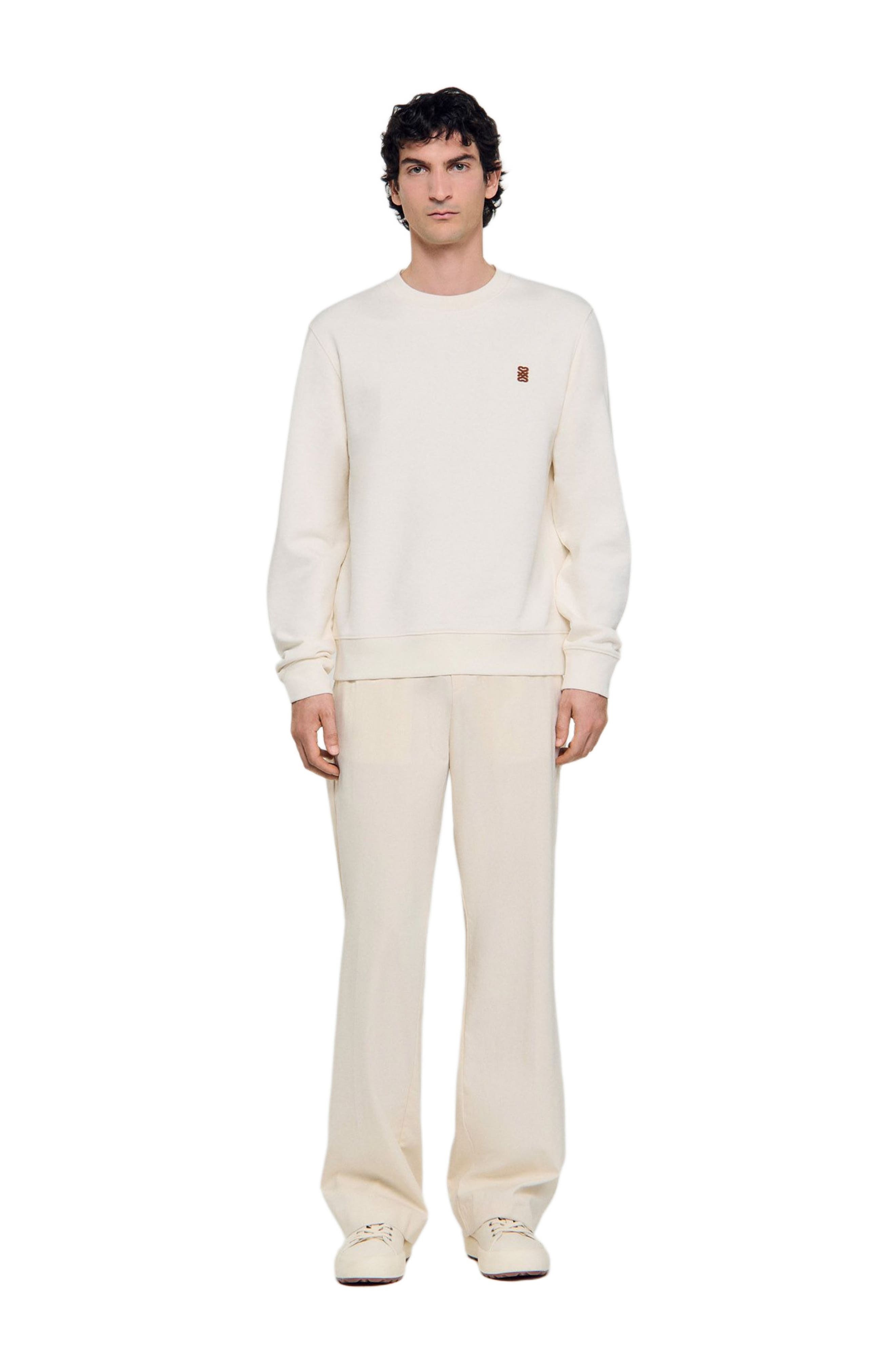 SANDRO Oversized sweatshirt with leather patch in Butter Cream at Nordstrom - 2