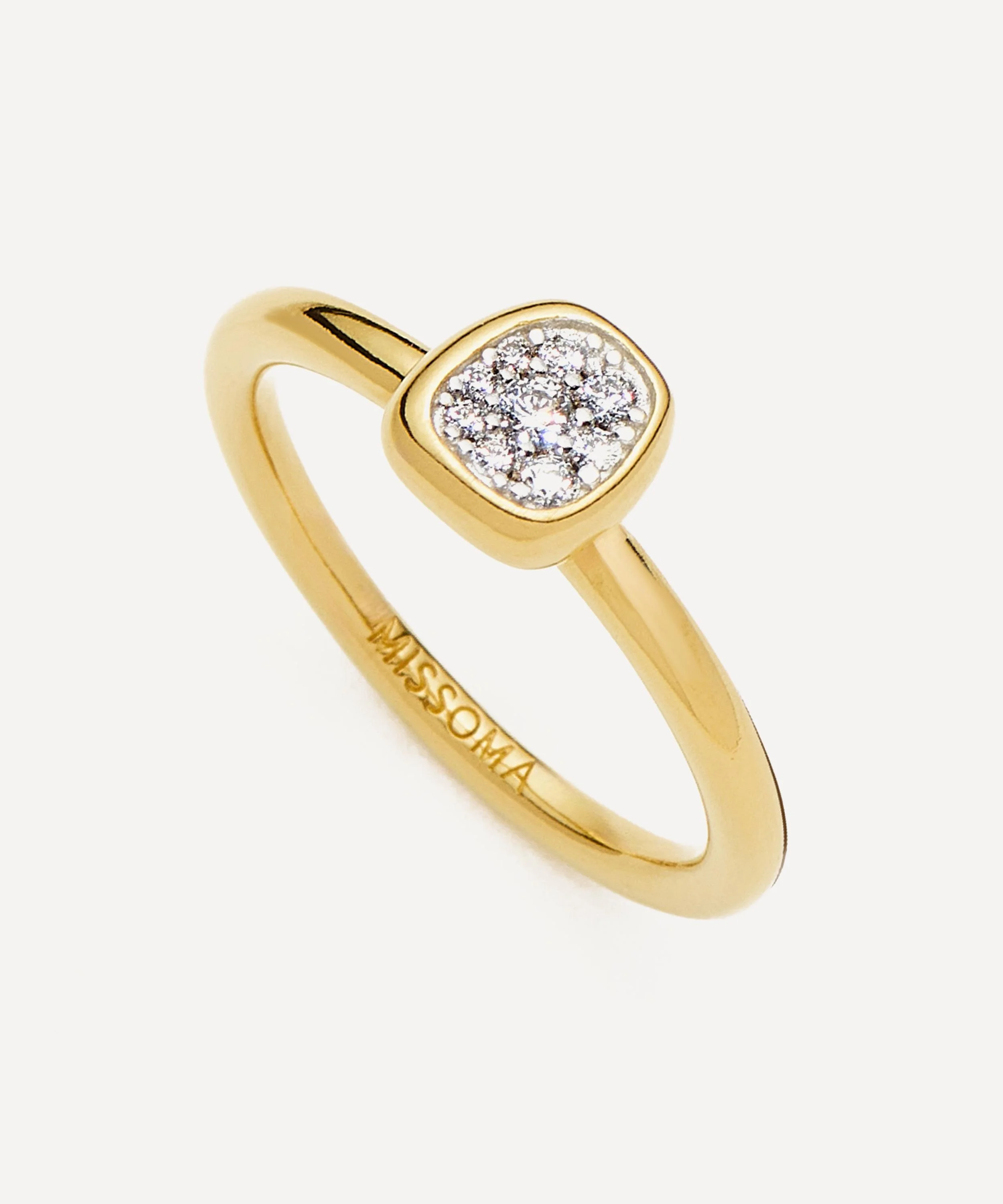 18ct Gold-Plated Molten Soft Square Pavé Ring - 1