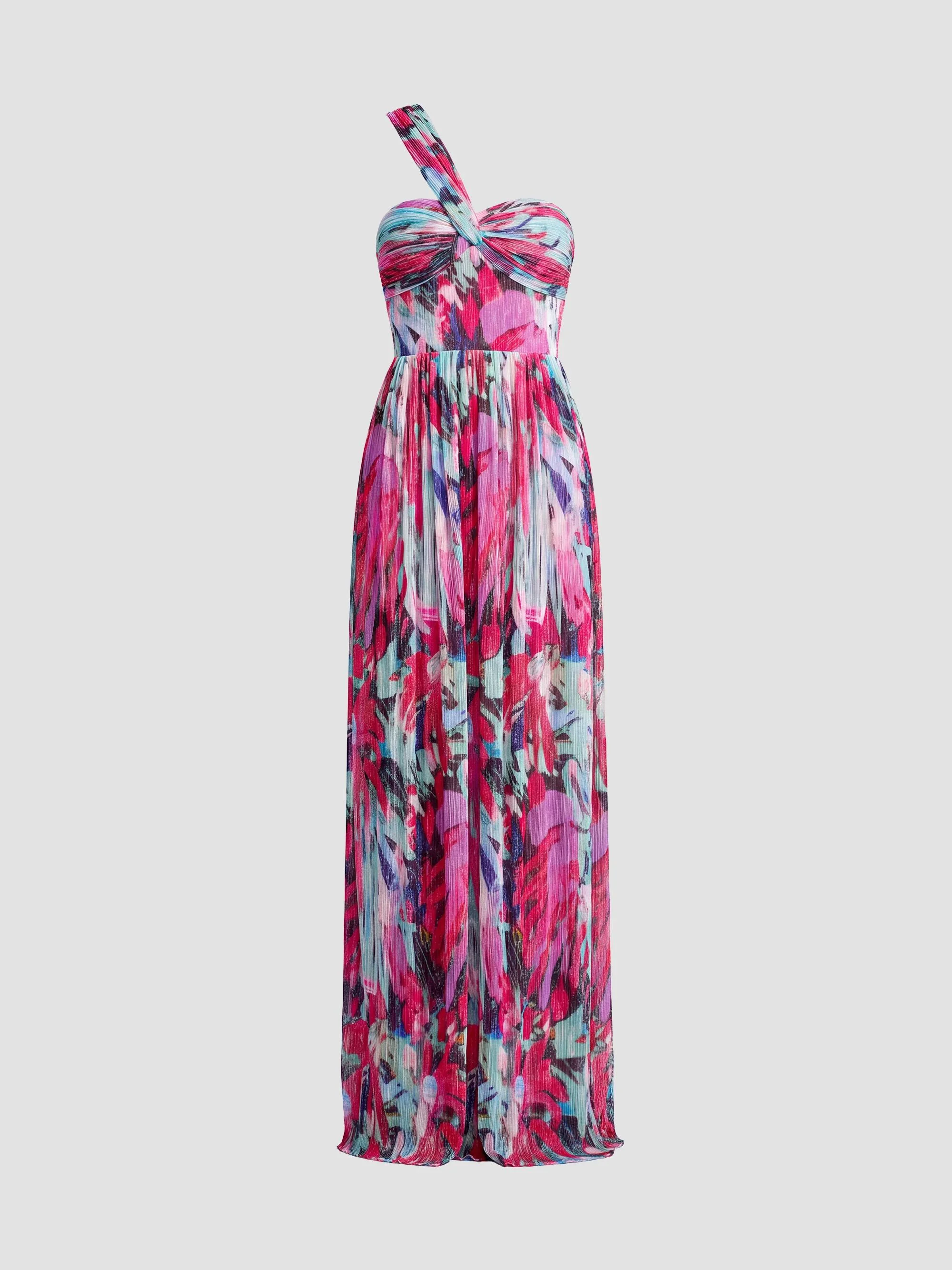 Women's Idalia Floral One-Shoulder Gown - Bright Fuchsia Multi - 1