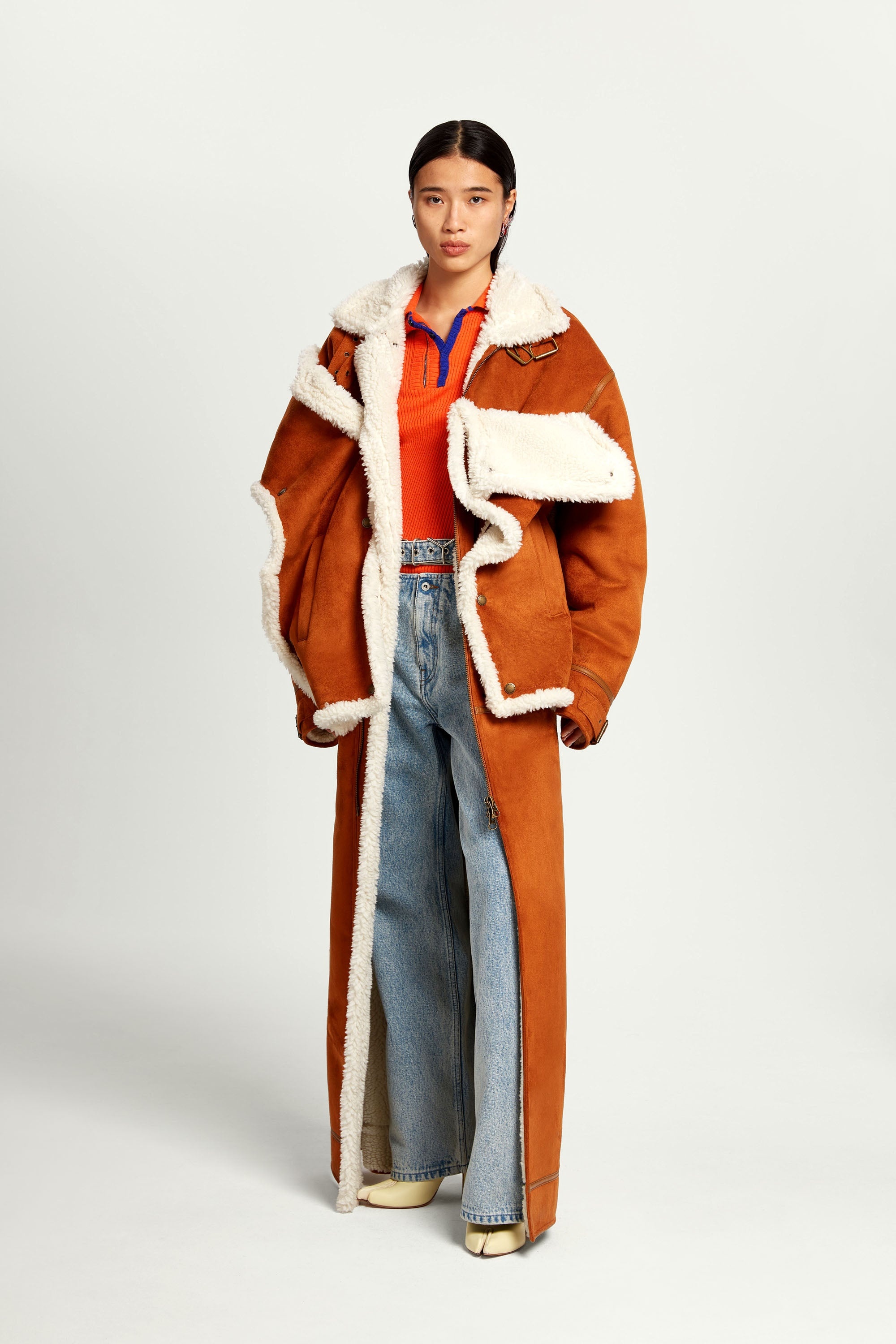Snap Panel Shearling Coat - 5