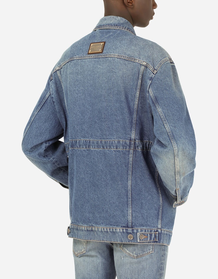 Blue denim jacket with branded plate - 6