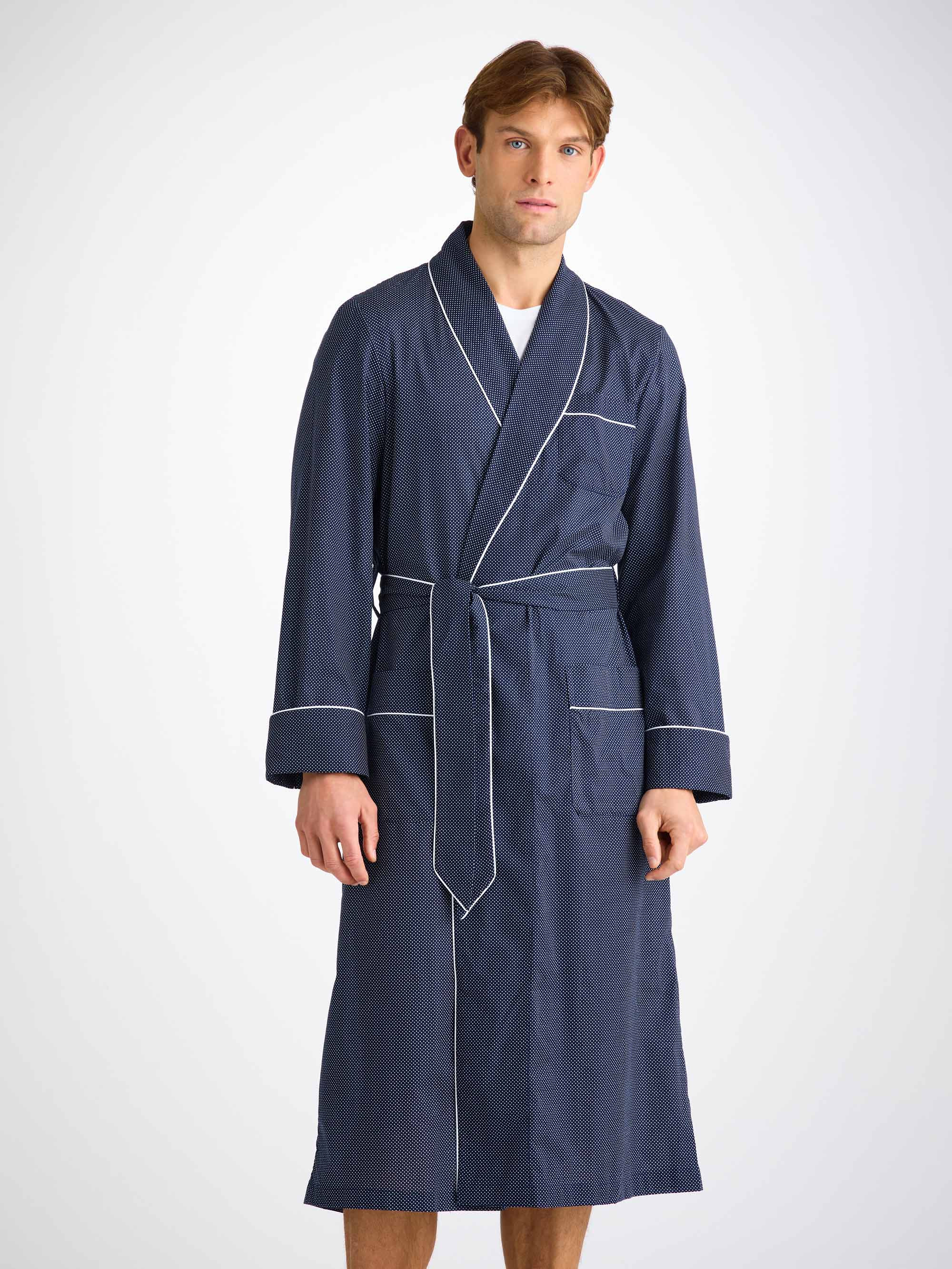 Men's Dressing Gown Plaza 21 Cotton Batiste Navy - 8