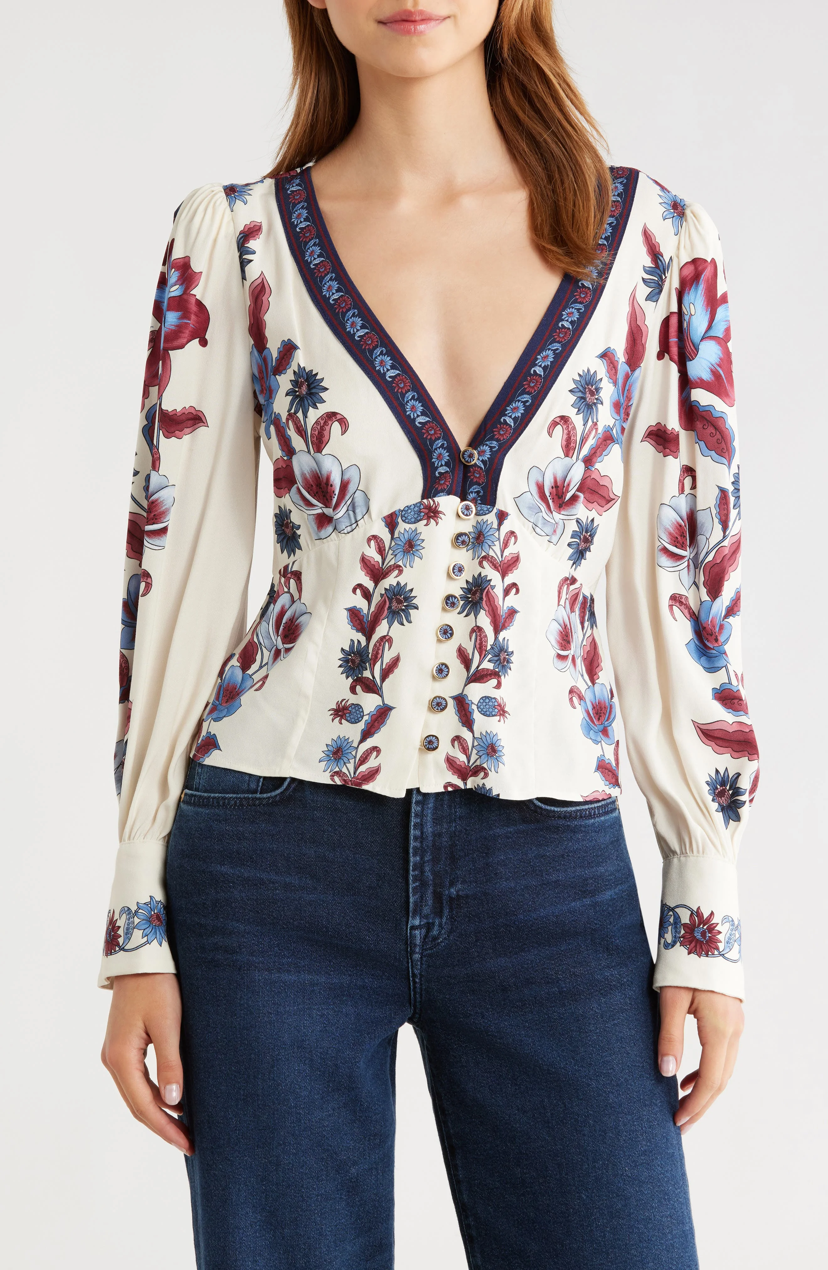 FARM Rio Malu Floral Top in Off White at Nordstrom - 1