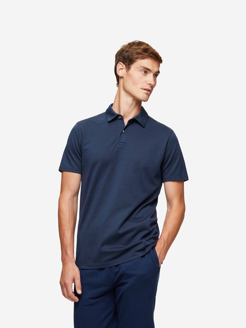 Men's Polo Shirt Ramsay 2 Pique Cotton Tencel Navy - 2