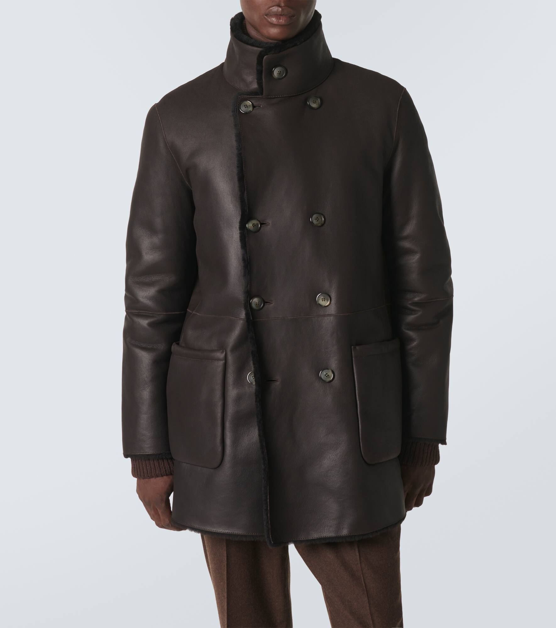 Reversible shearling and leather coat - 3