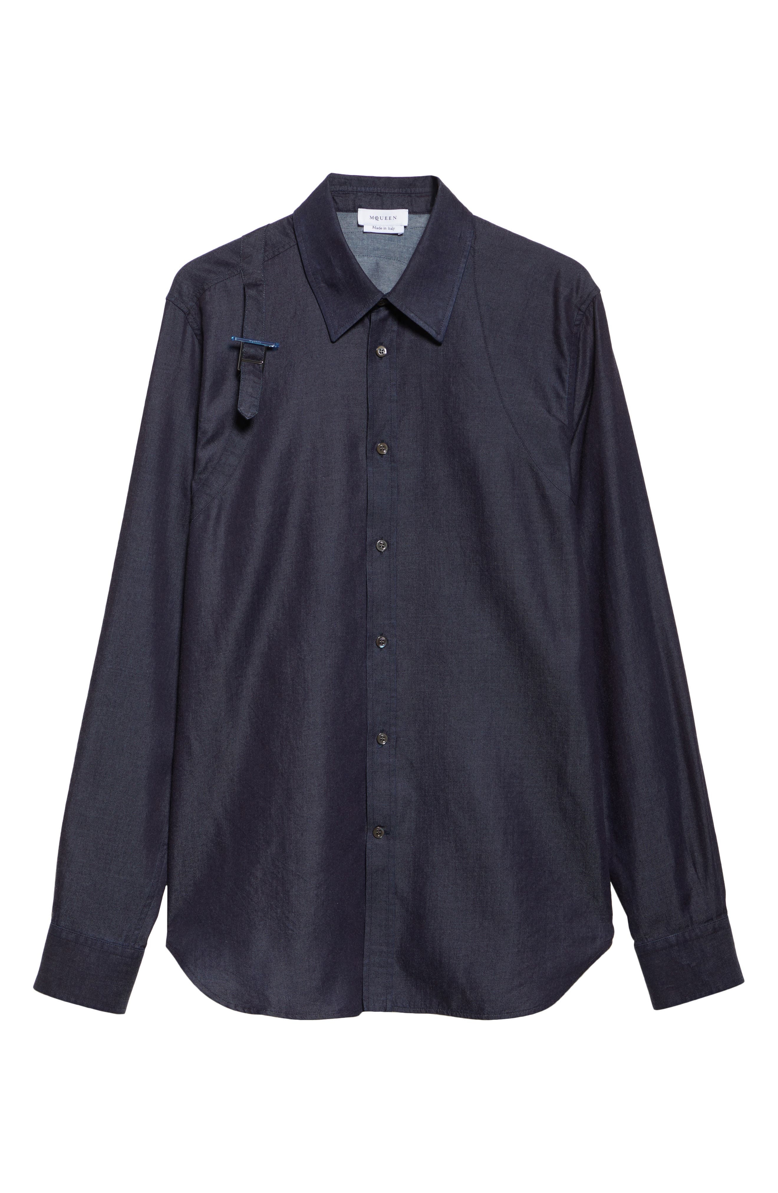 McQueen T-Bar Harness Denim Button-Up Shirt in Indigo at Nordstrom - 6