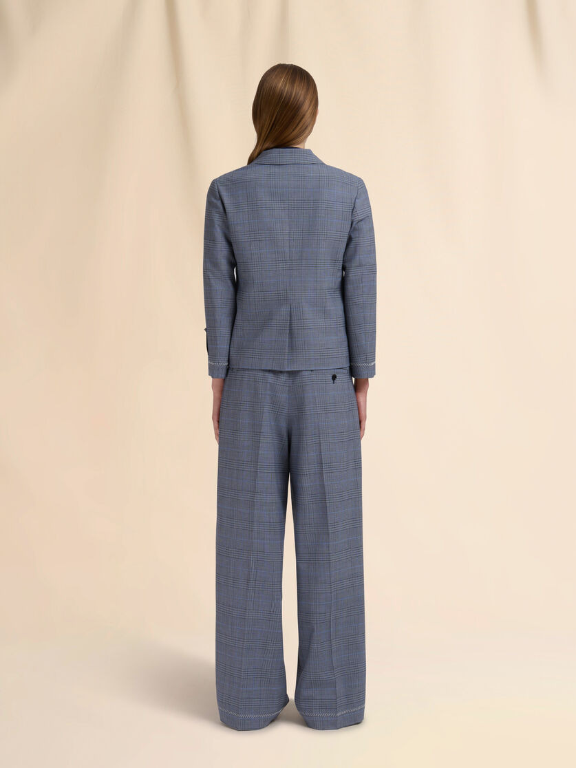 BLUE WOOL CROPPED JACKET WITH PRINCE OF WALES CHECK - 3