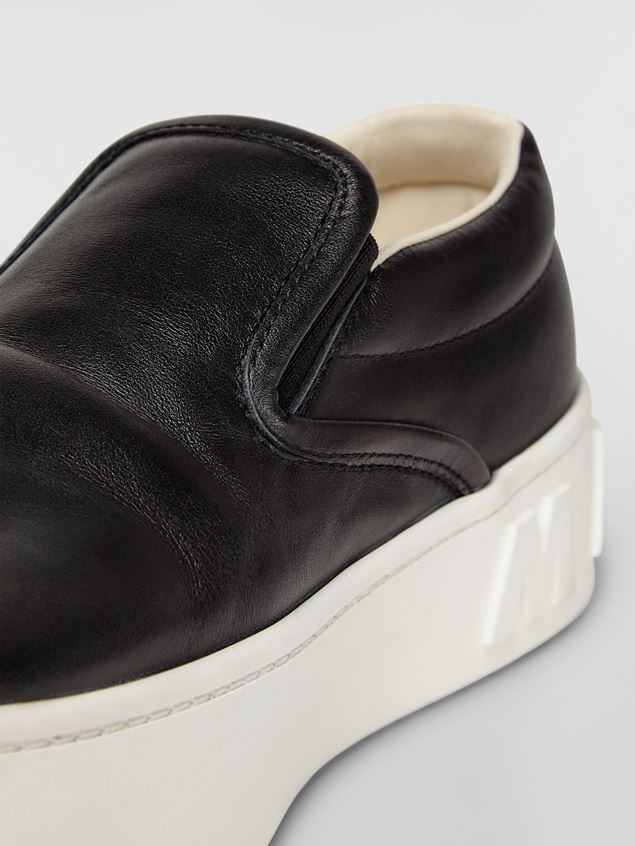 BLACK CALFSKIN SLIP-ON SNEAKER WITH RAISED MAXI MARNI LOGO - 5