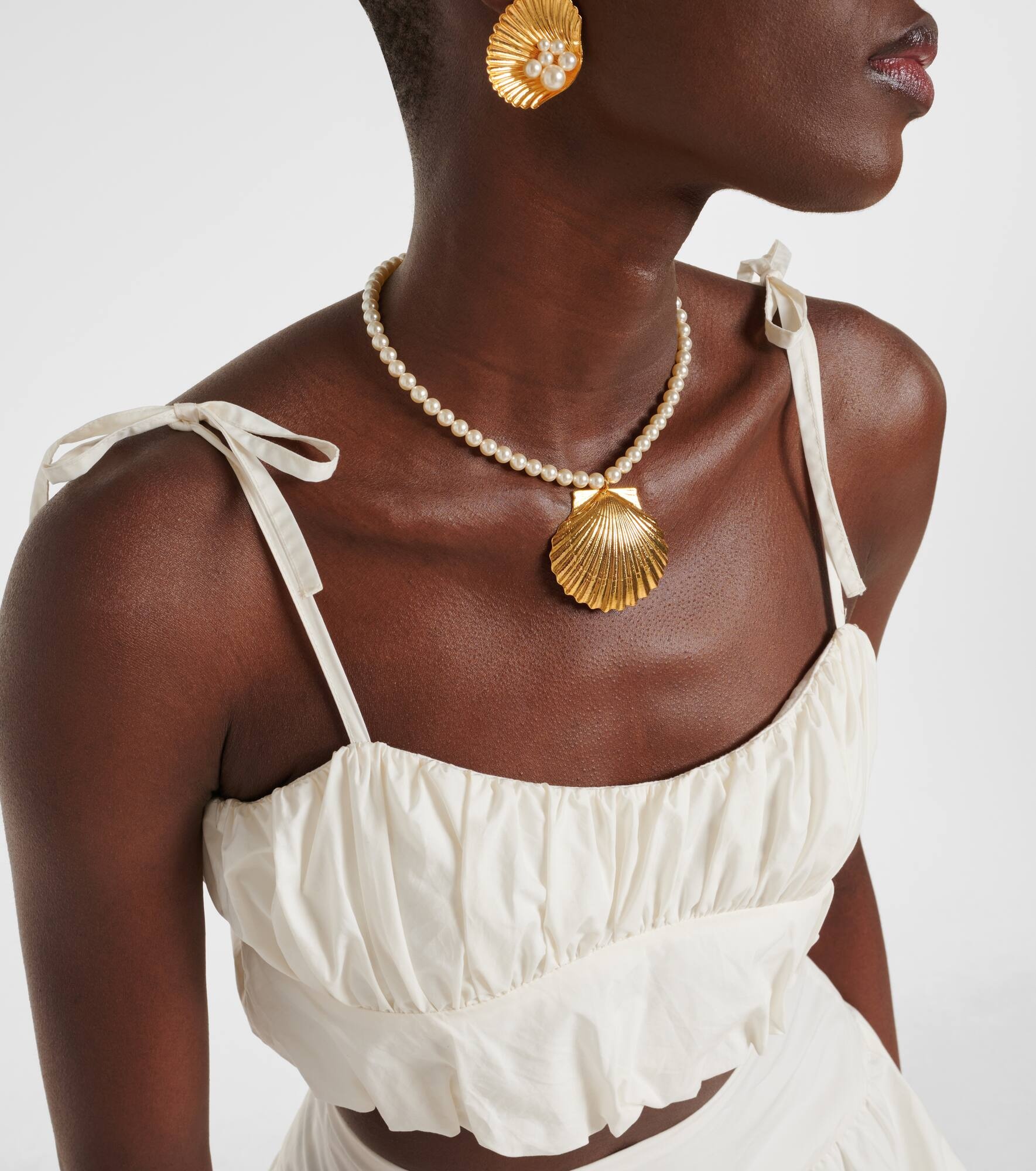 Gathered cotton poplin crop top - 4