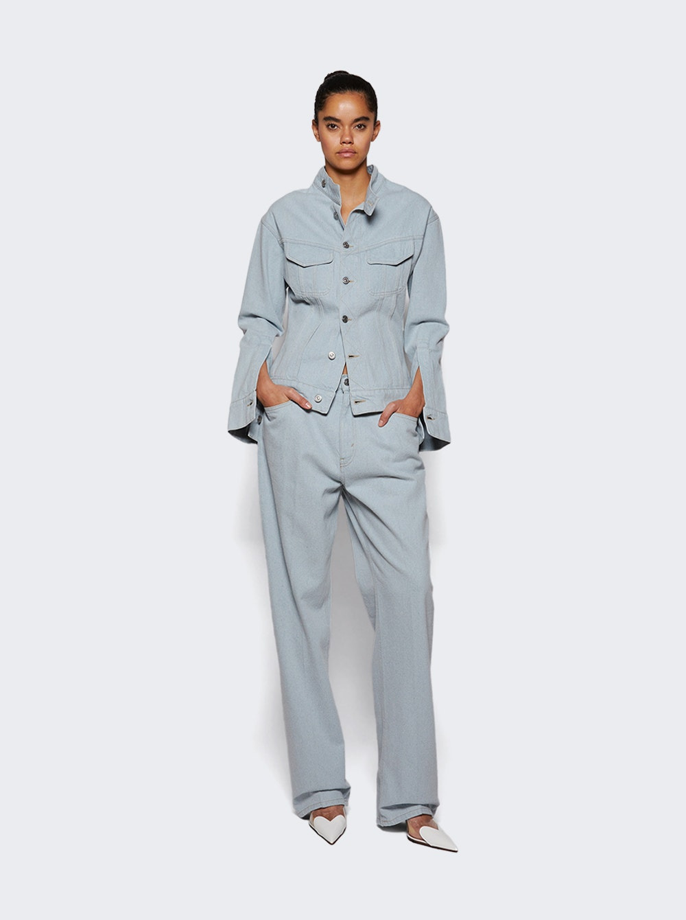 Sculptural Denim Jacket Light Blue - 5