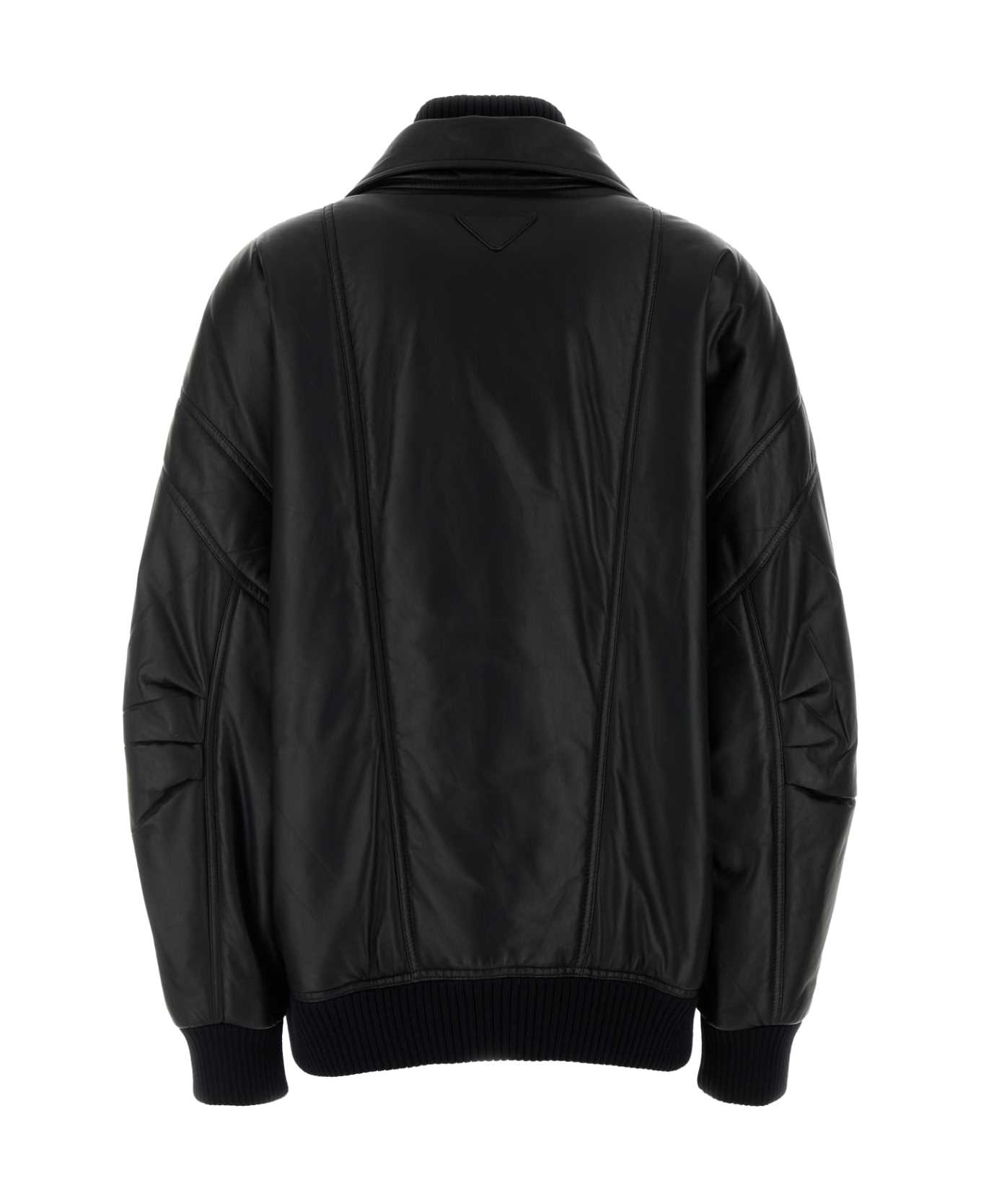 Black Nappa Leather Bomber Jacket - 2