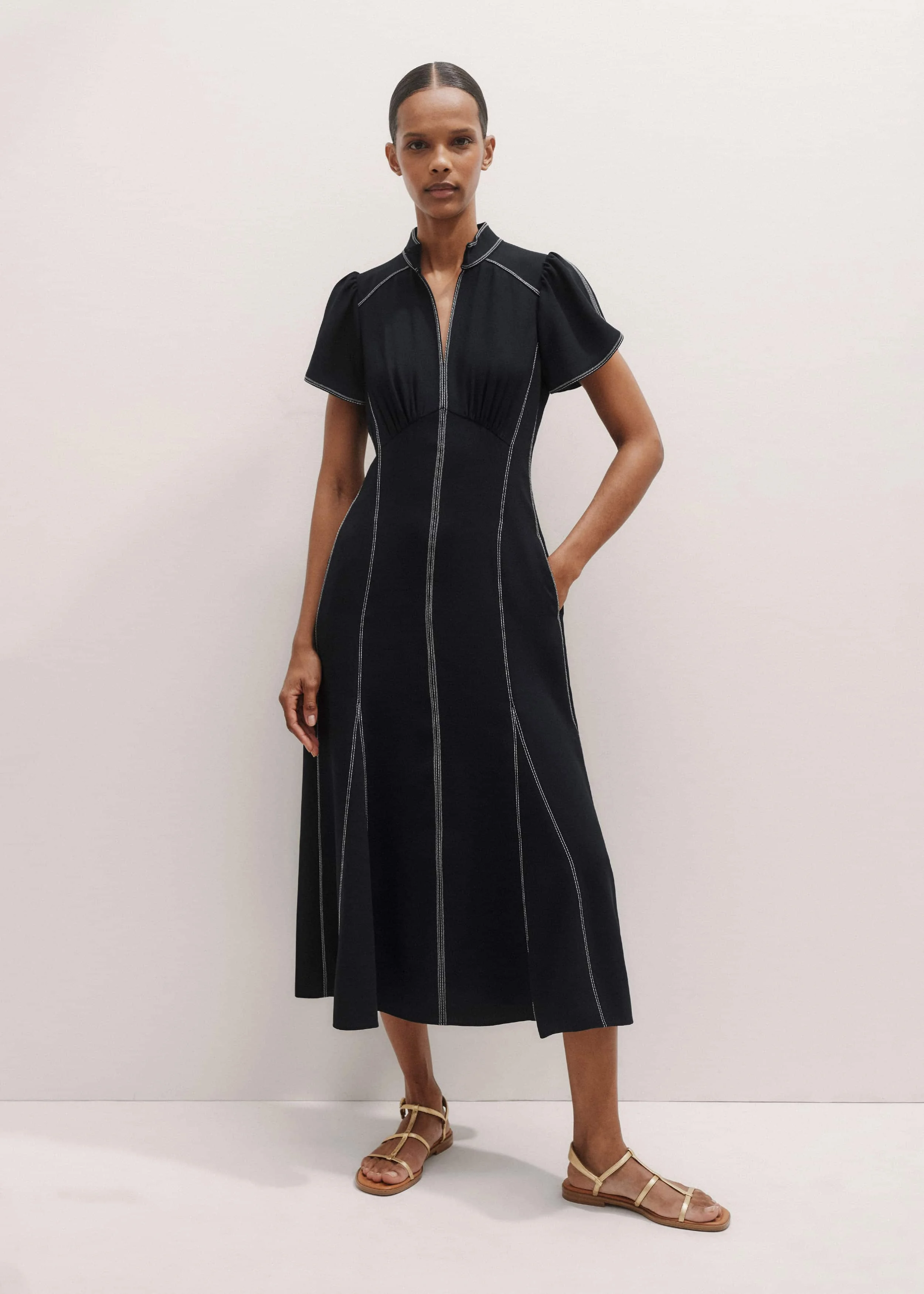 Topstitch Midi Dress - 1