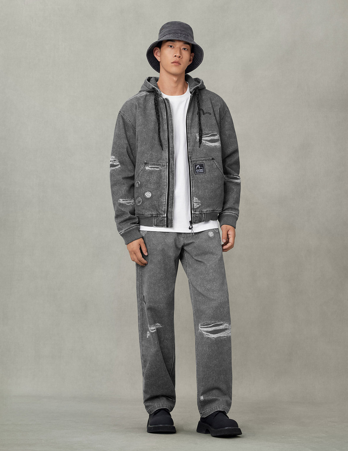Distressed Print Relax Fit Pants - 5
