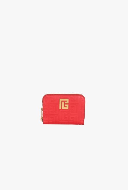 Red debossed leather wallet with Balmain monogram - 1