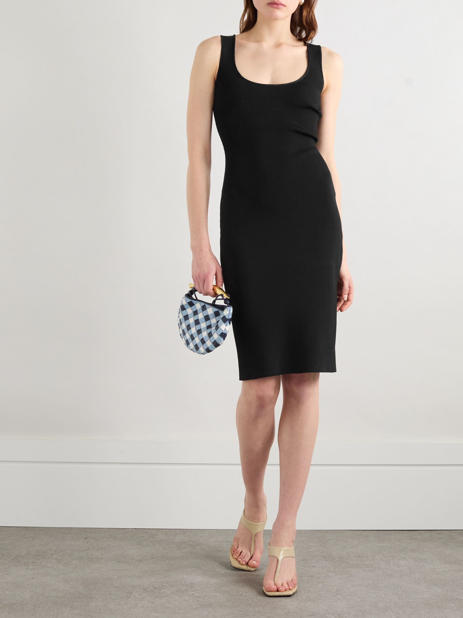Chain-embellished ribbed-knit dress Black - 2