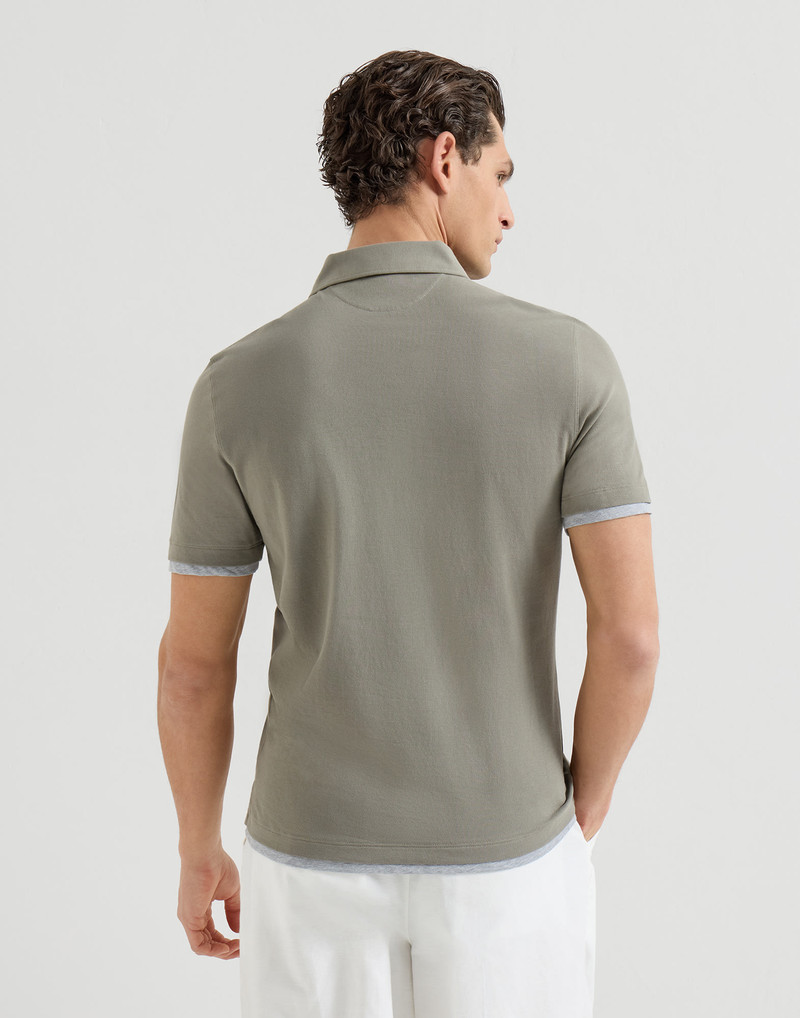 Cotton piqué shirt-style collar polo with faux-layering 3