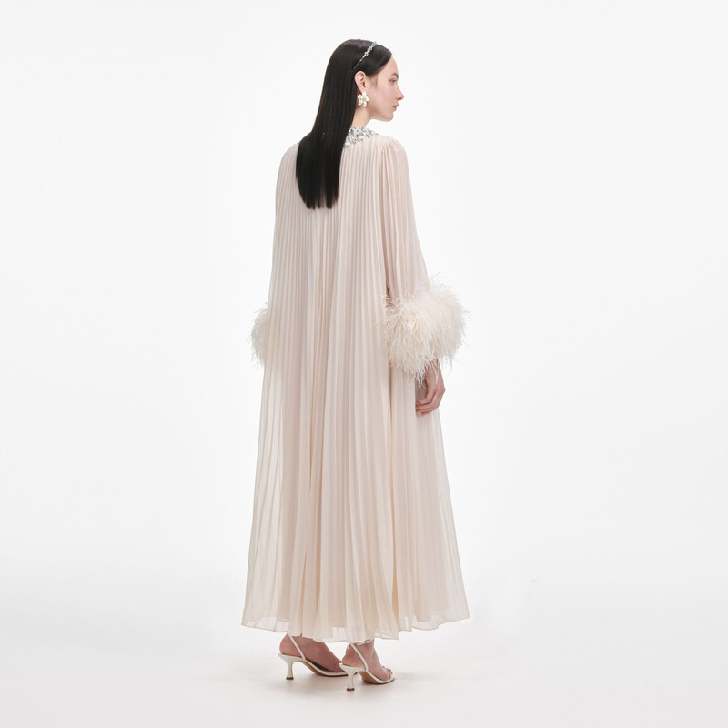 self-portrait Cream Chiffon Feather Midi Dress outlook