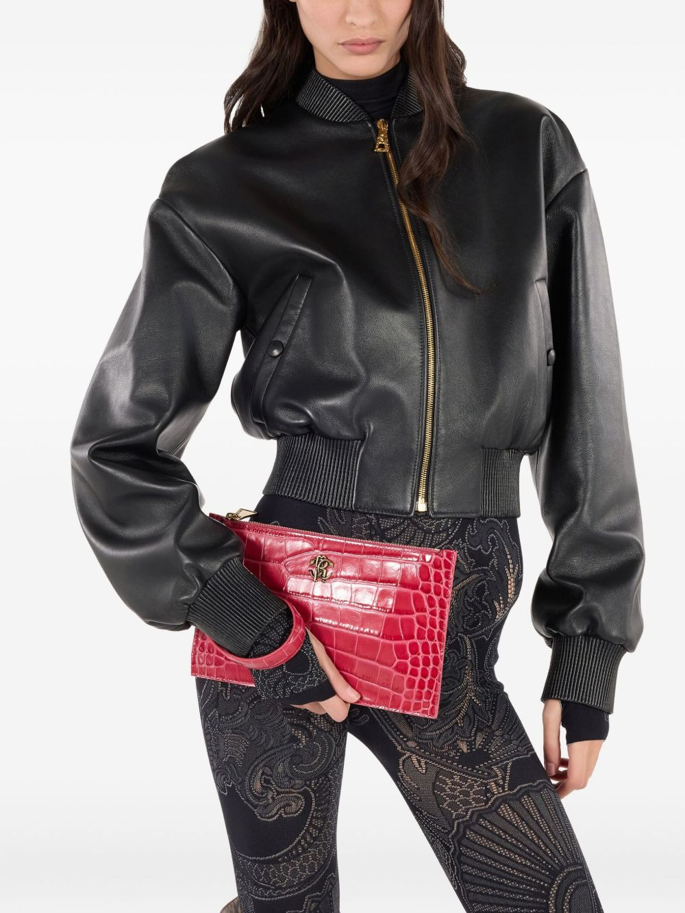 logo-plaque crocodile-effect clutch - 2