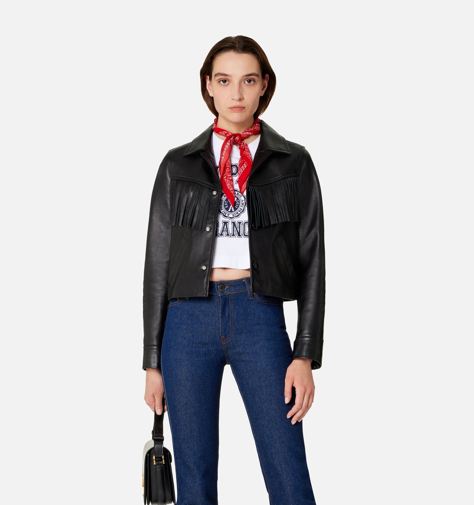 Leather Buttoned Jacket With Fringes - 2