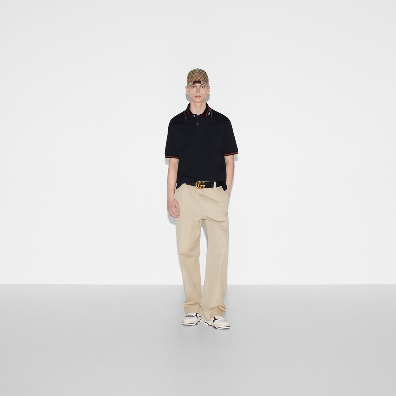 GUCCI Cotton piquet polo shirt with Web outlook