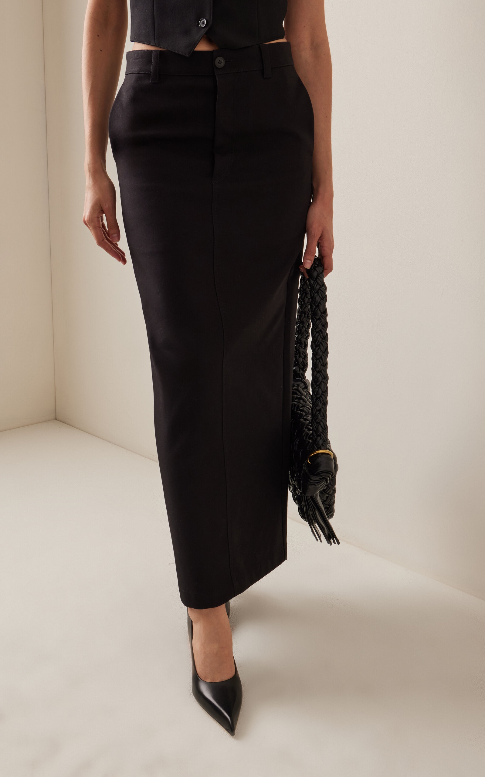 Cotton Drill Maxi Column Skirt black - 3