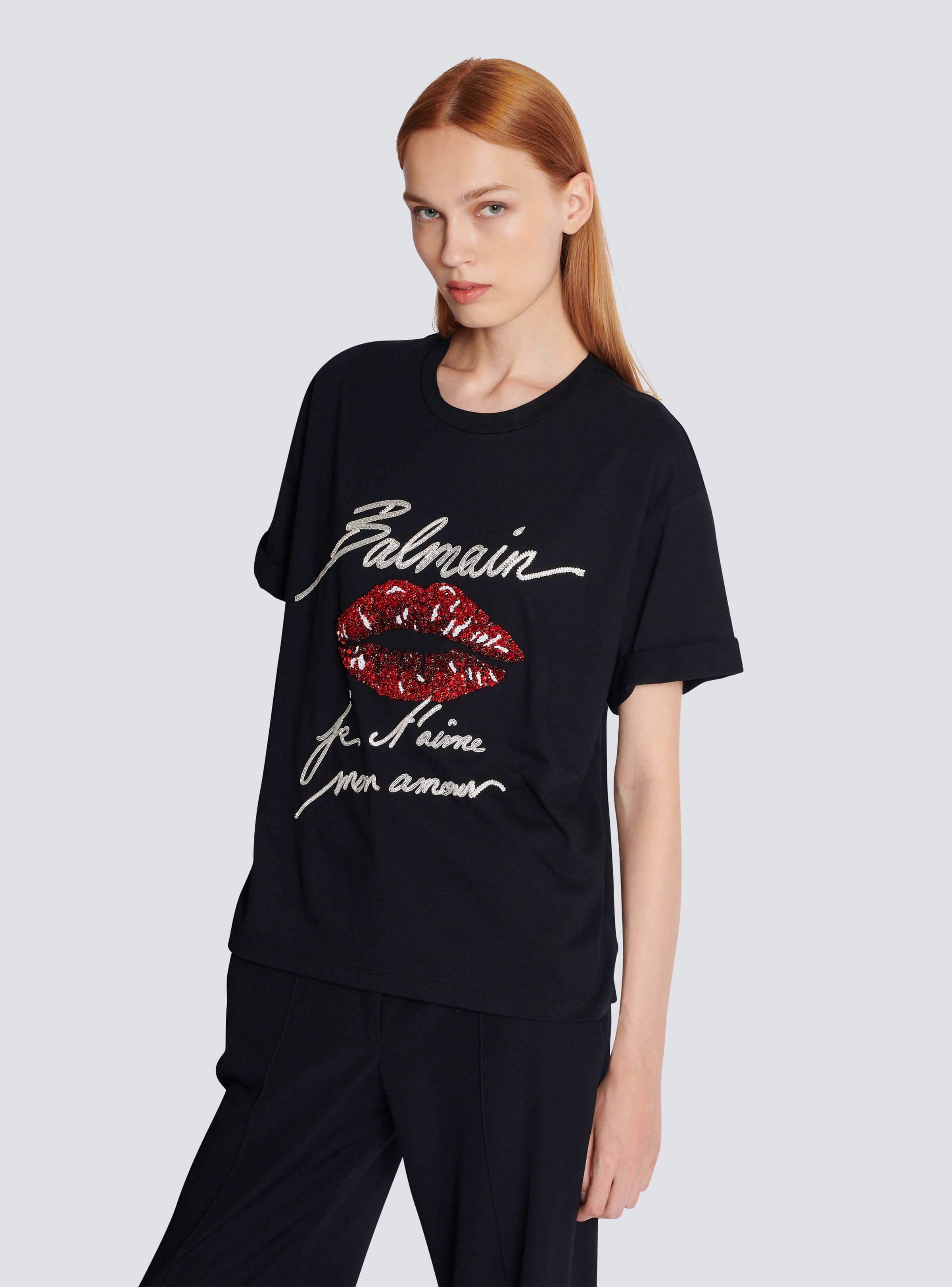 Short-sleeved T-shirt with Kiss embroidery - 6