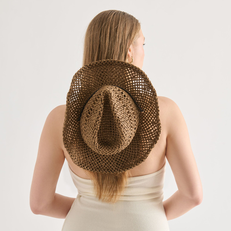 THICK WEAVE COWBOY HAT DARK BROWN 6