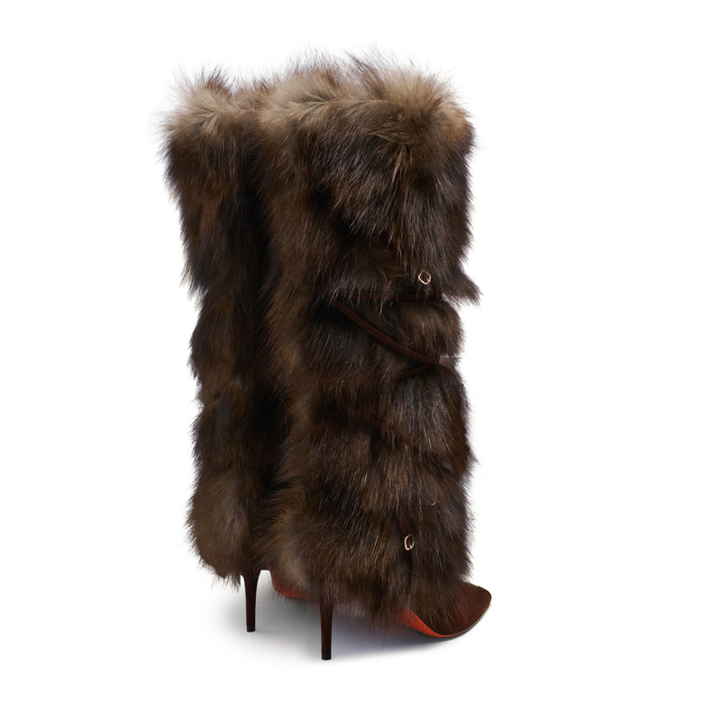 Women's dark brown leather and fox high-heel boot 4