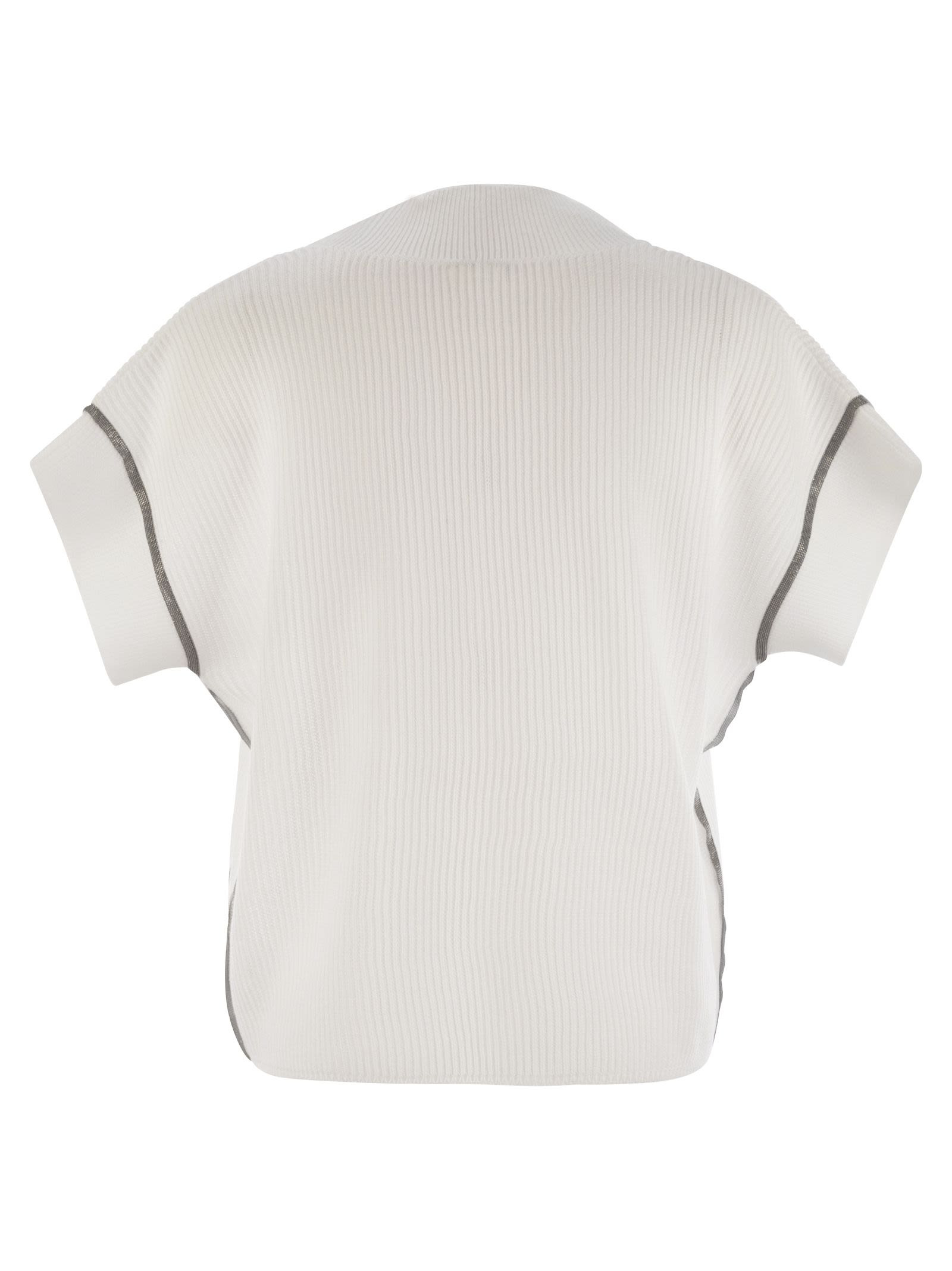 Brunello Cucinelli Women Cotton Rib Knit T-Shirt With Precious Trims - 2