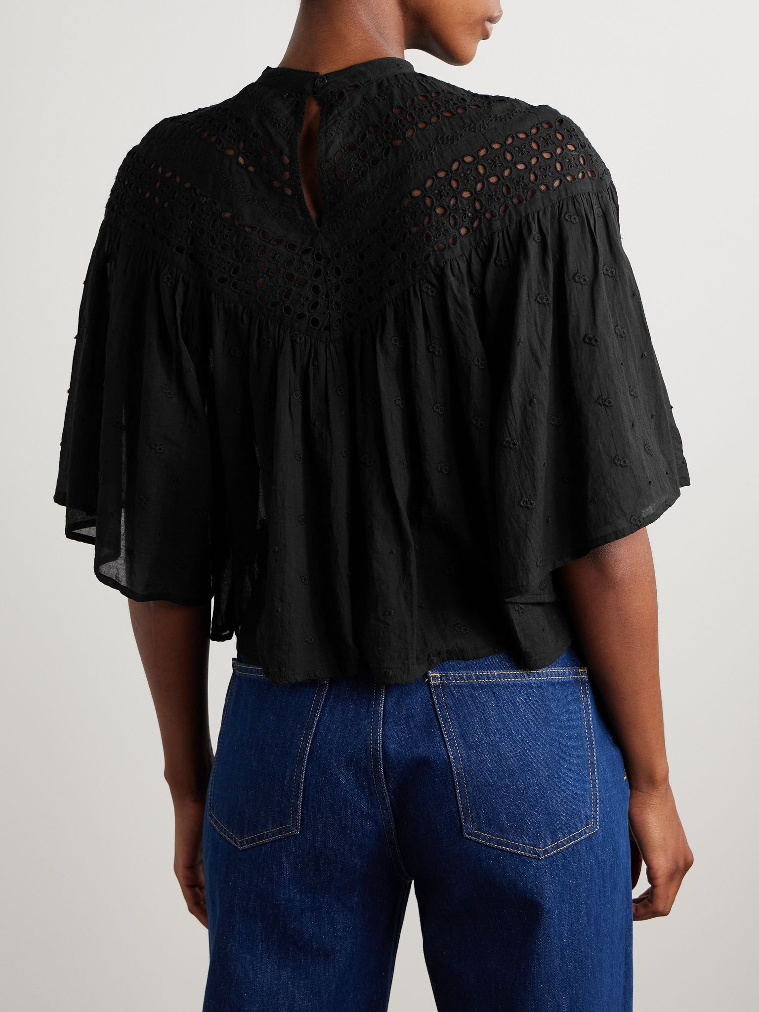 Mikki embroidered broderie anglaise cotton-voile blouse Black - 3