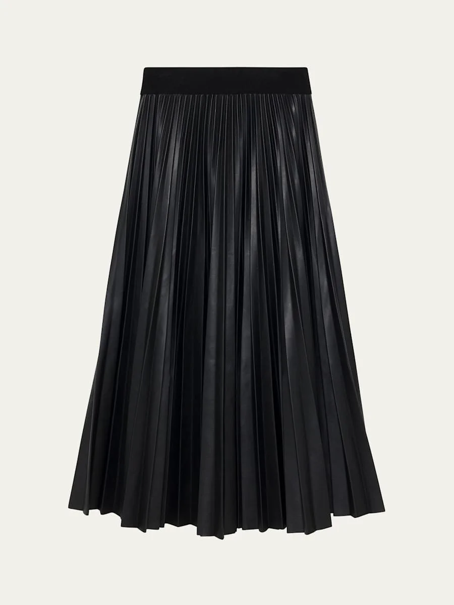 Kezia Pleated Vegan Leather Midi Skirt - 1