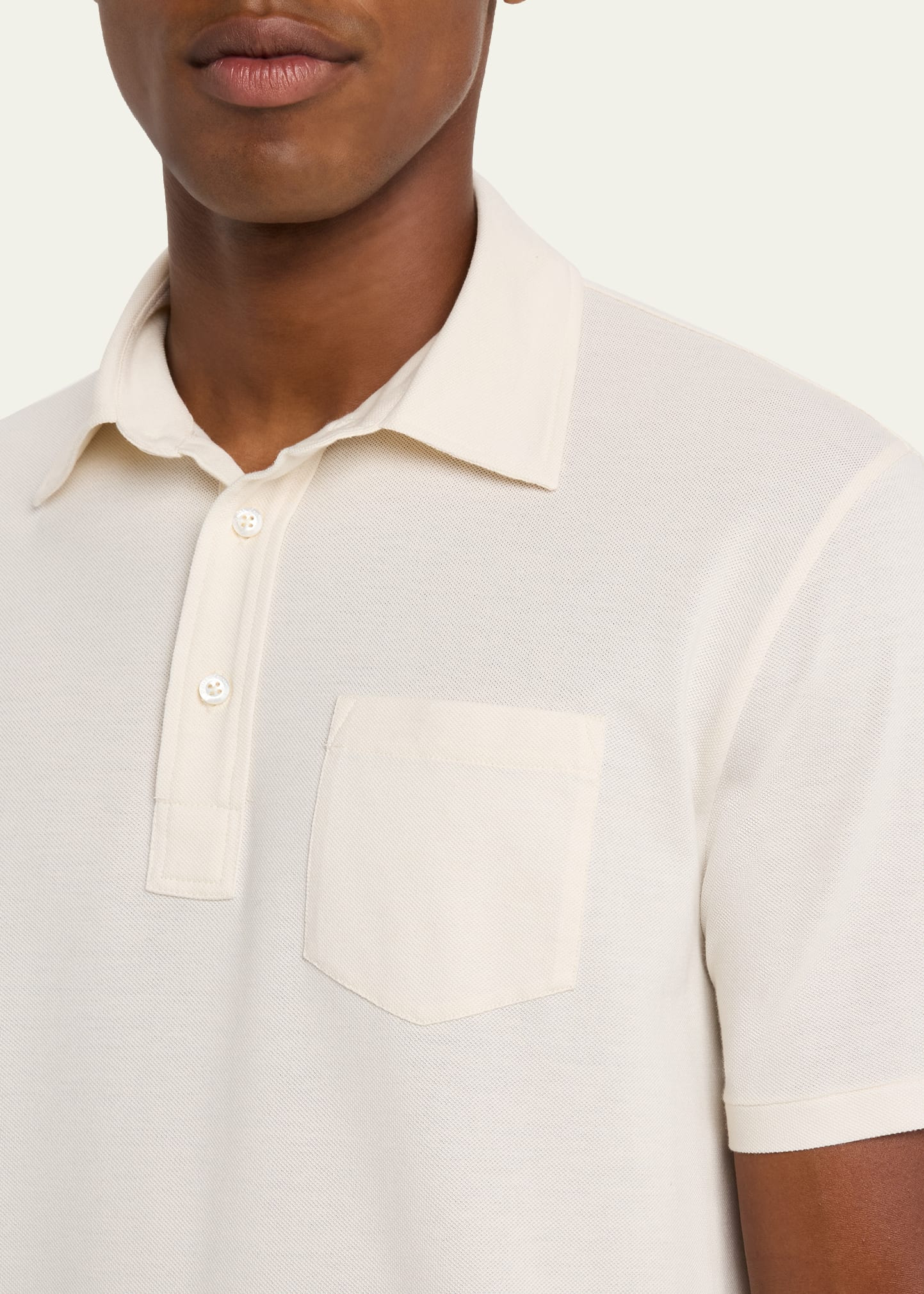 Men's Cotton and Cashmere Pique Pocket Polo Shirt - 5