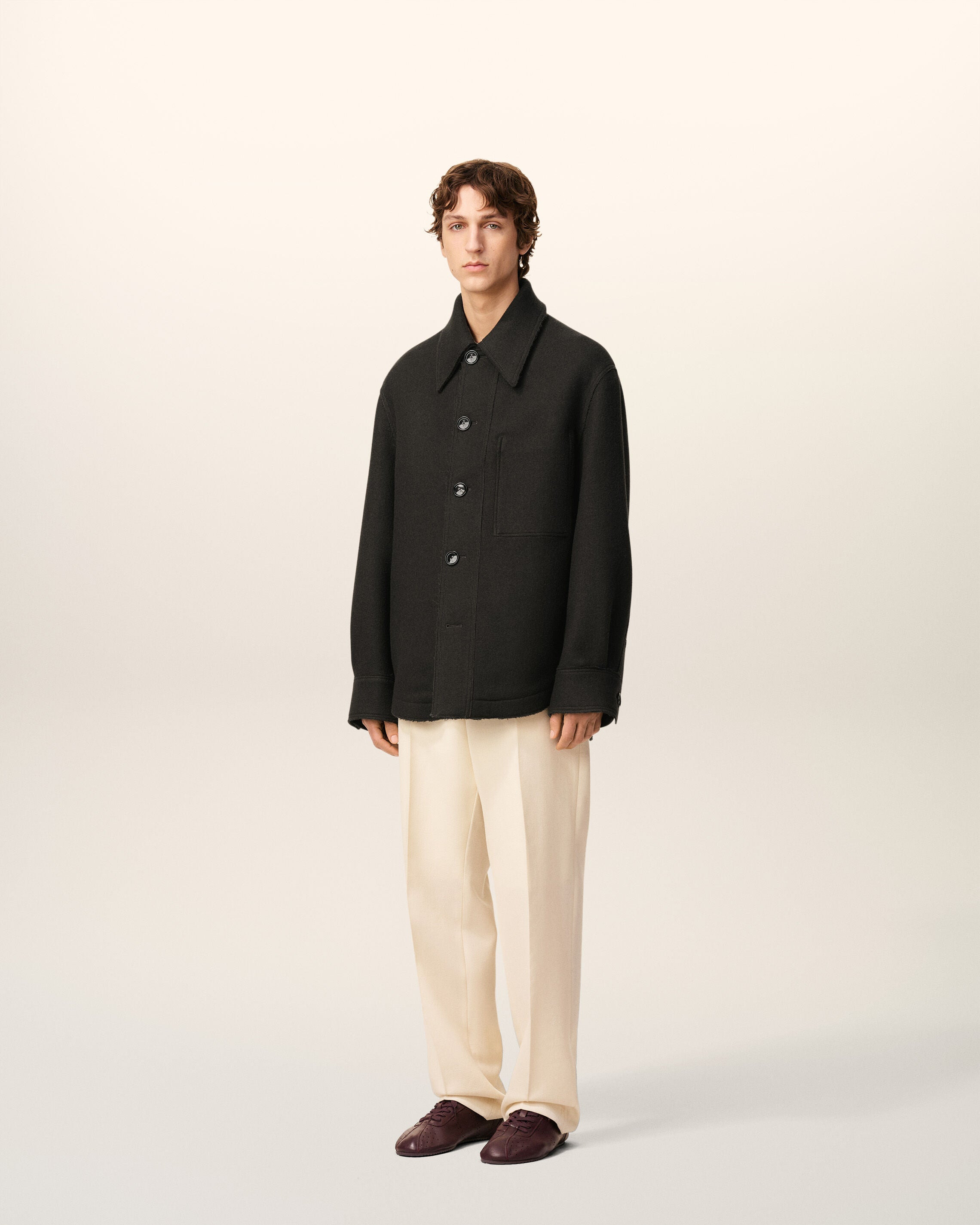 BLACK WOOL BUTTONED JACKET - 6