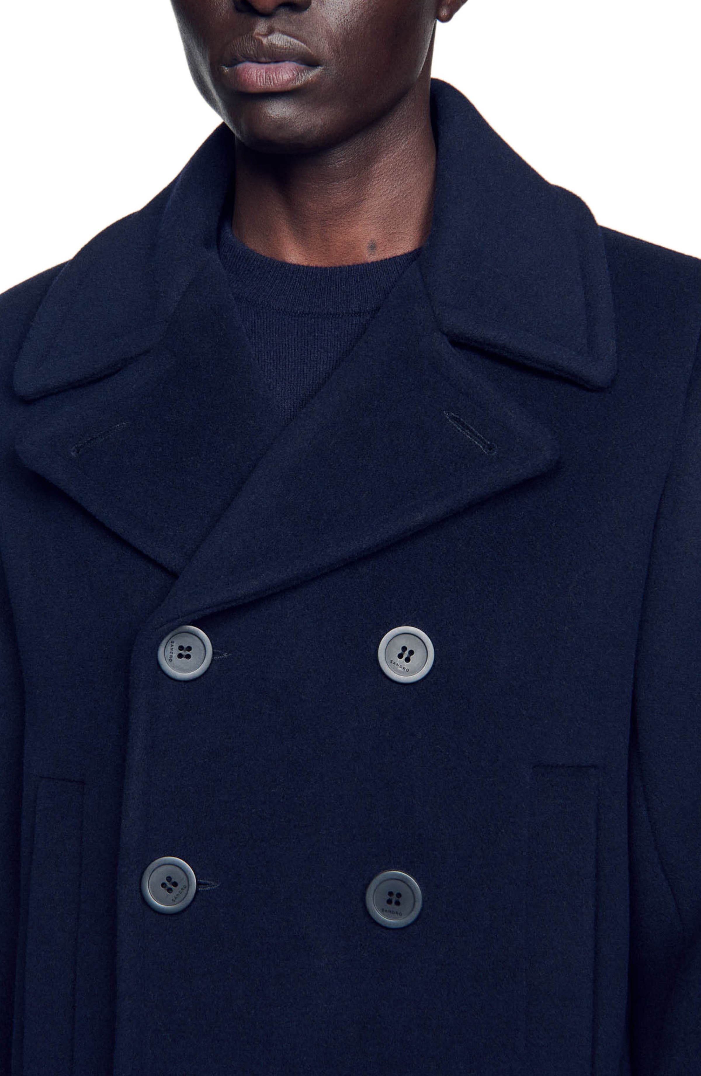 SANDRO Wool pea coat in Navy Blue at Nordstrom - 3