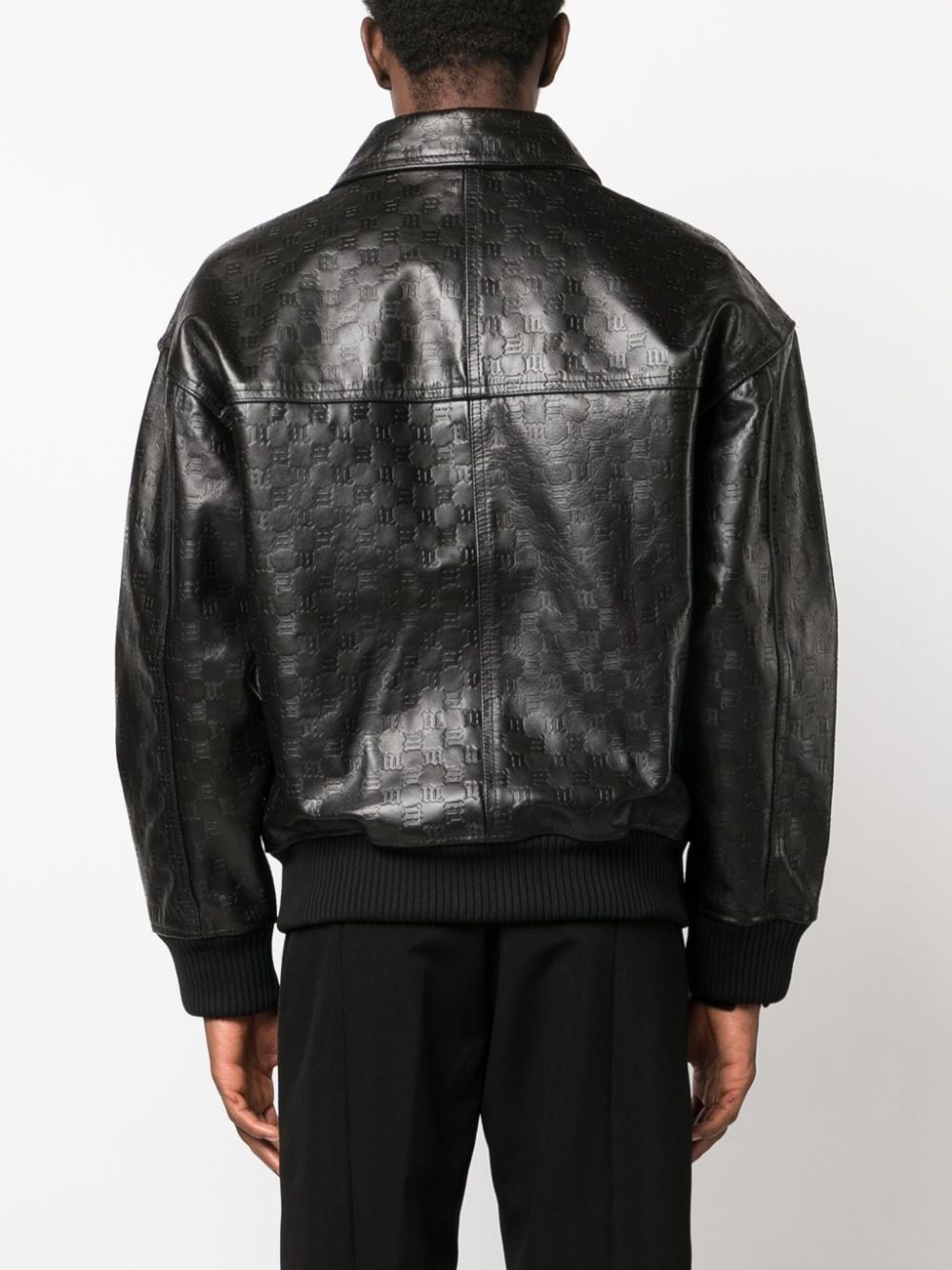 monogram-jacquard leather jacket - 4
