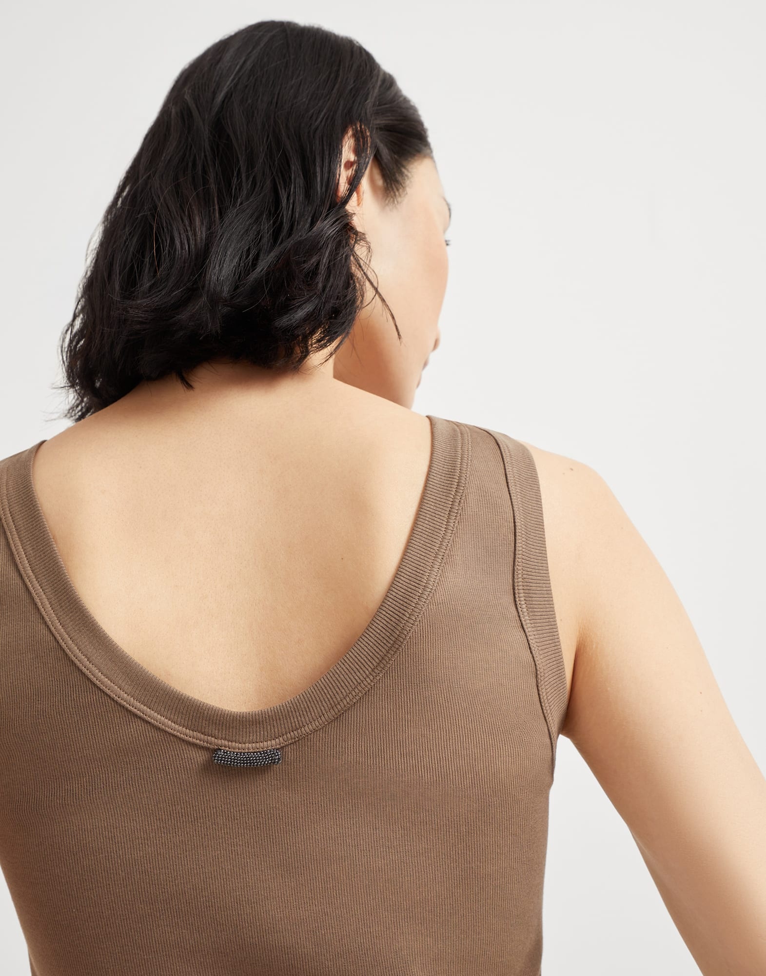 Stretch cotton ribbed jersey top with monili - 3