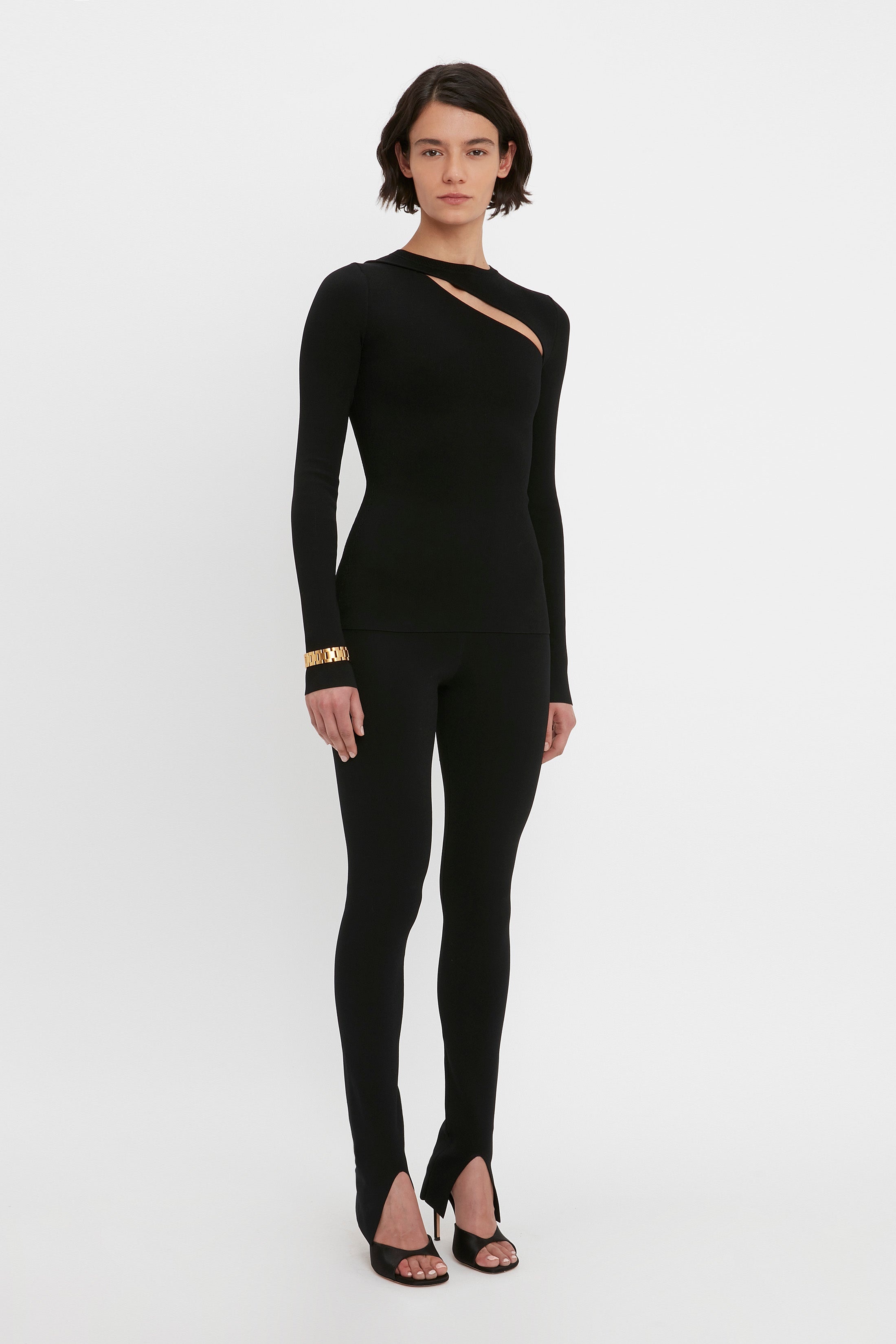 VB Body Front Slash Crew Neck Top In Black - 5