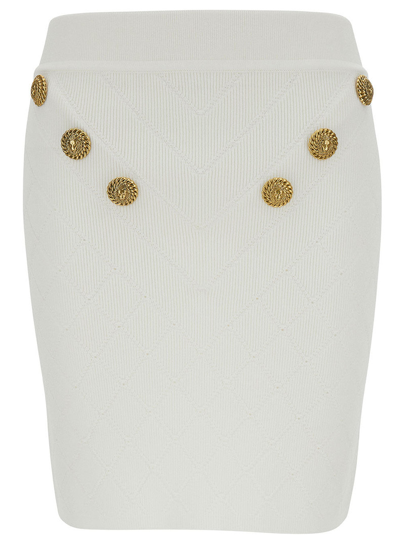 Balmain Women White Mini Pencil Skirt With Jewel Buttons In Viscose Blend Woman - 1