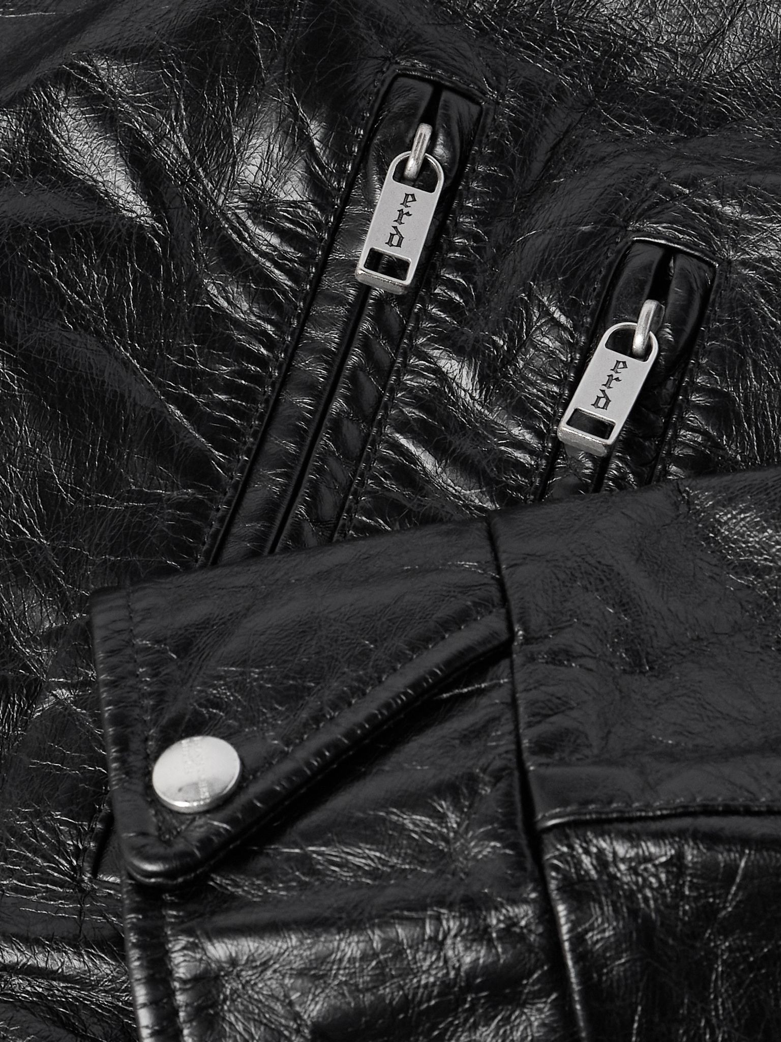Distressed Leather Biker Jacket Black - 6