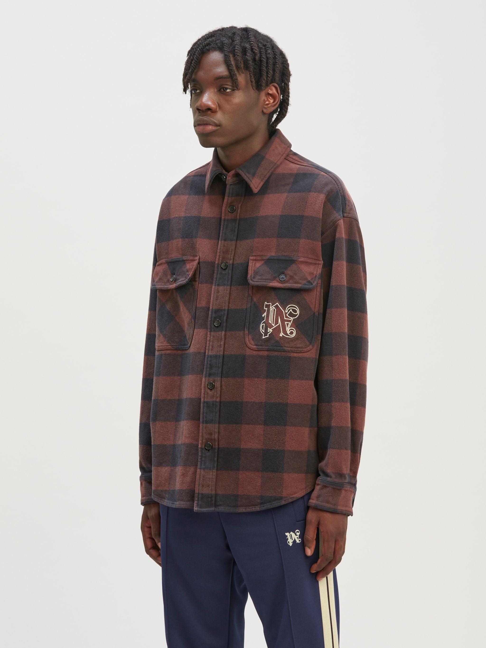 【関税込み】PALM ANGELS MONOGRAM PATTERN SHIRT Palm Angels monogram-pattern Cotton Shirt | Black | FARFETCH