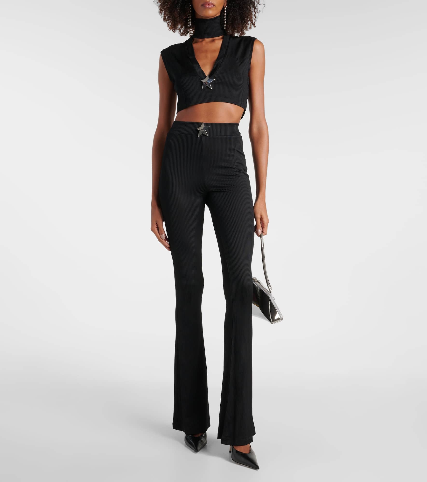 Star Stud ribbed-knit crop top - 2