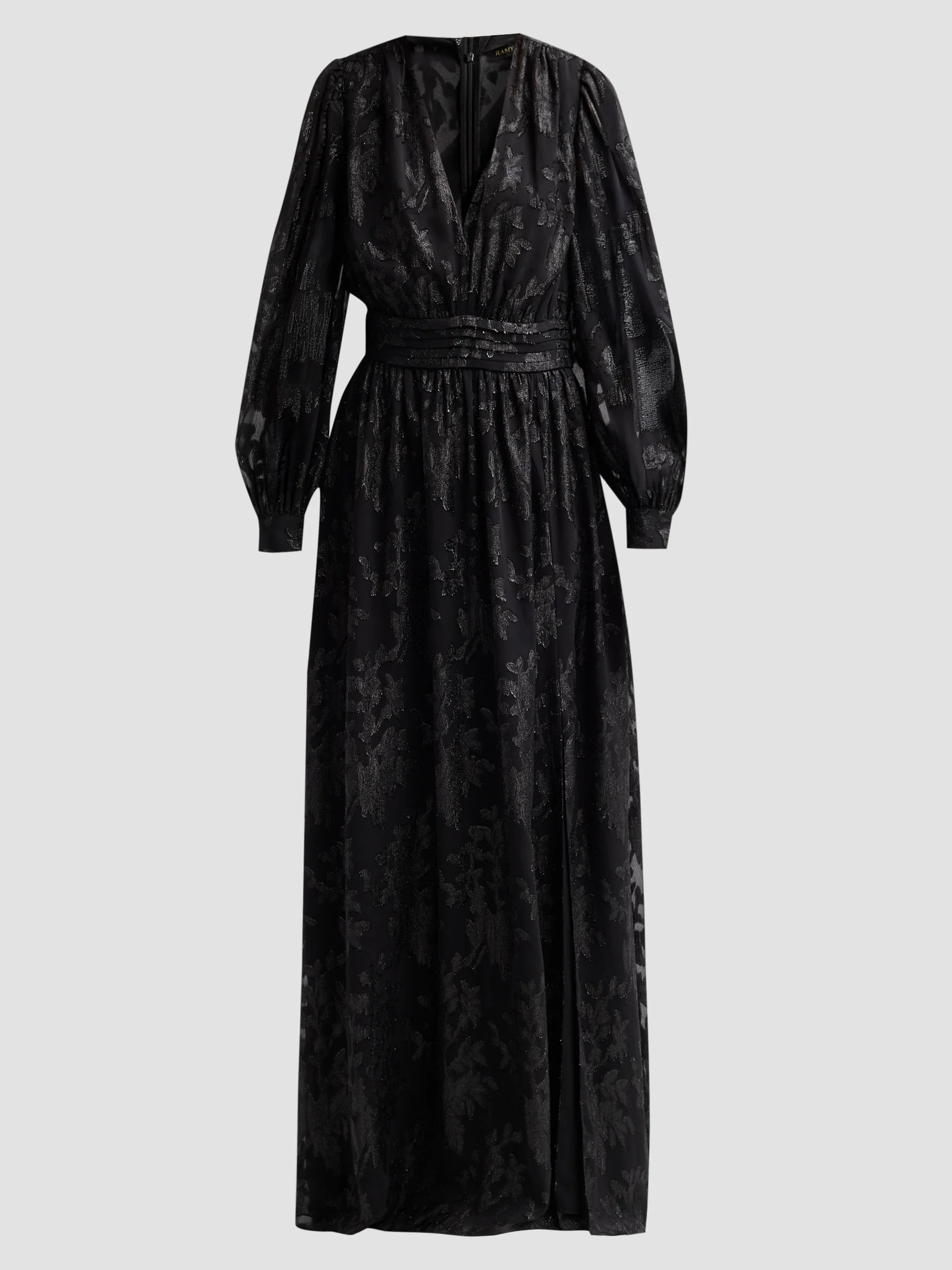 Women's Rebecca Flocked Metallic Gown - Black Jacquard - 1