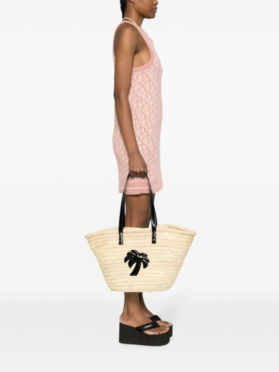 Palm Angels logo-embossed straw bucket bag outlook
