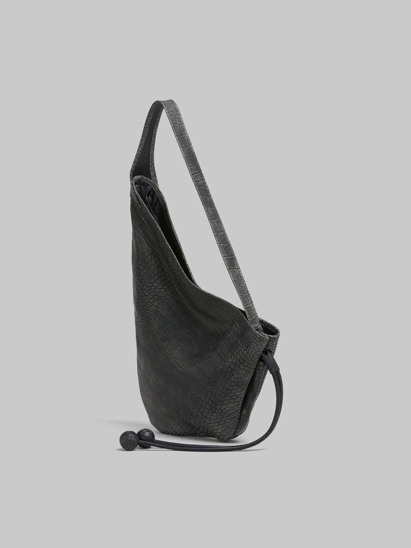 SMALL BLACK CROCODILE PRINT HOBO BAG - 3