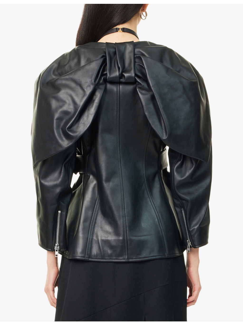 Sculpted Bow-Embellished Leather Jacket - 4